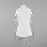 Chic White Mandarin Collar Sleeveless Vest Blazer