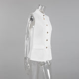 Chic White Mandarin Collar Sleeveless Vest Blazer