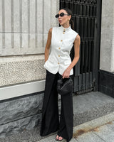 Chic White Mandarin Collar Sleeveless Vest Blazer