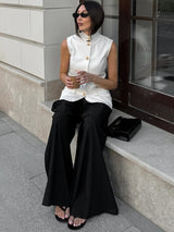 Chic White Mandarin Collar Sleeveless Vest Blazer
