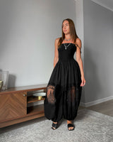 Elegant Black Lace Sheer Insert Harem Pants