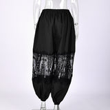 Elegant Black Lace Sheer Insert Harem Pants