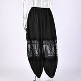 Elegant Black Lace Sheer Insert Harem Pants