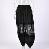 Elegant Black Lace Sheer Insert Harem Pants