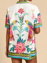 Vibrant Abstract Print Kimono and Shorts Set
