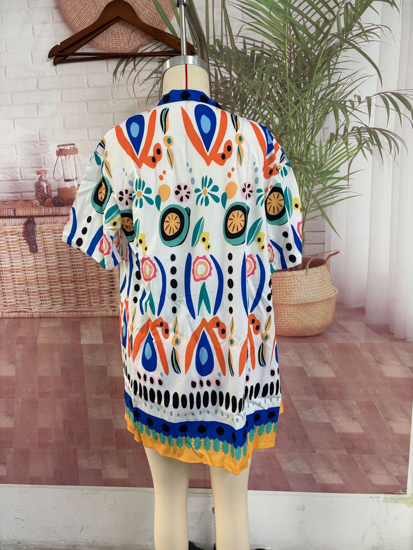Vibrant Abstract Print Kimono and Shorts Set