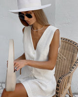 Chic Linen V-Neck Button Vest and Shorts Set