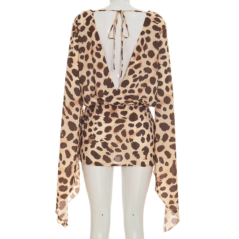 Animal Print Lace-Up Mini Dress