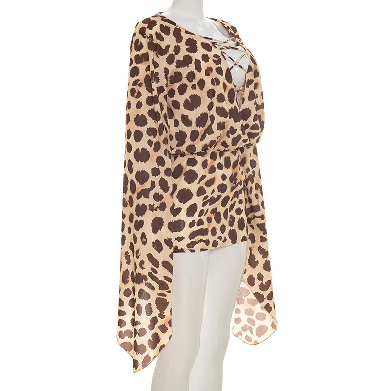 Animal Print Lace-Up Mini Dress