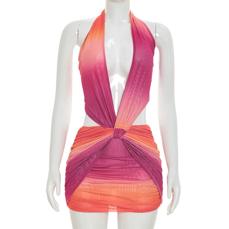 Ombre Halter Cutout Mini Dress