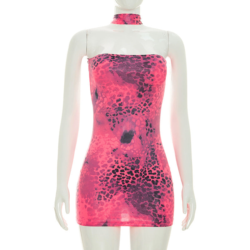 Metallic Leopard Strapless Mini Dress