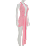 Ruched Halter Deep V Mini Dress