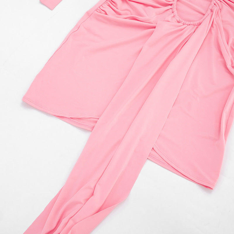 Ruched Halter Deep V Mini Dress