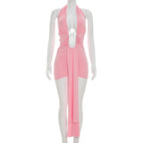 Ruched Halter Deep V Mini Dress