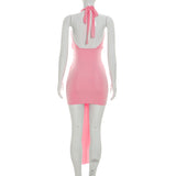Ruched Halter Deep V Mini Dress