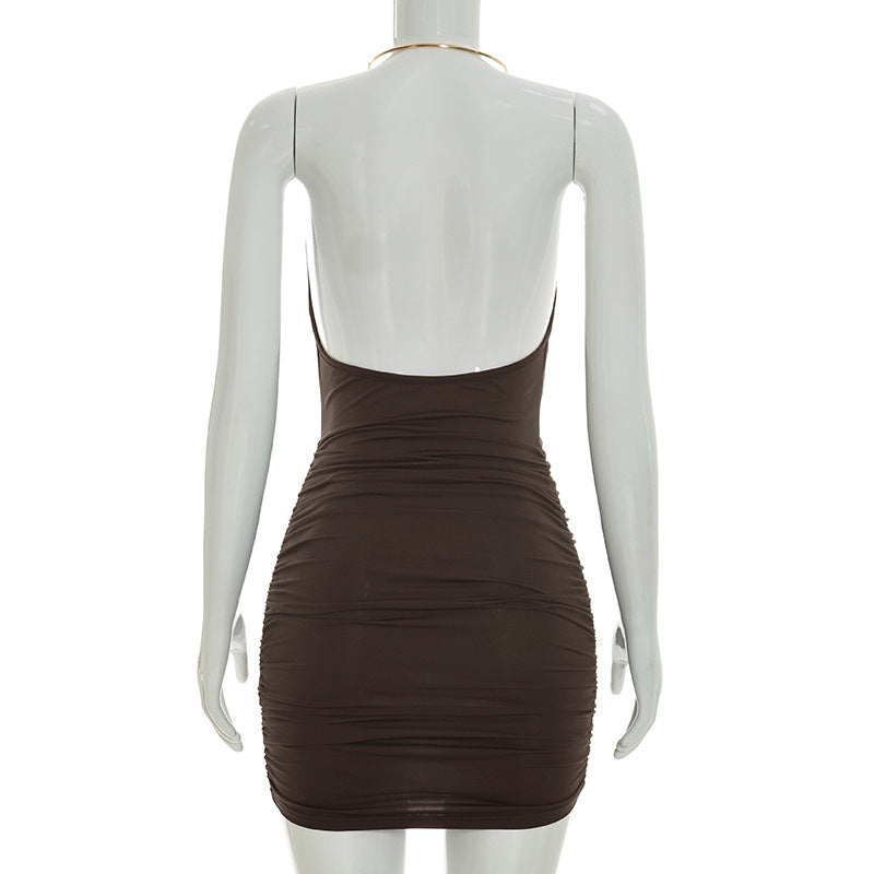 Elegant Ruched Halter Mini Dress