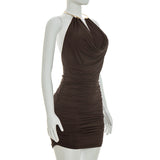 Elegant Ruched Halter Mini Dress