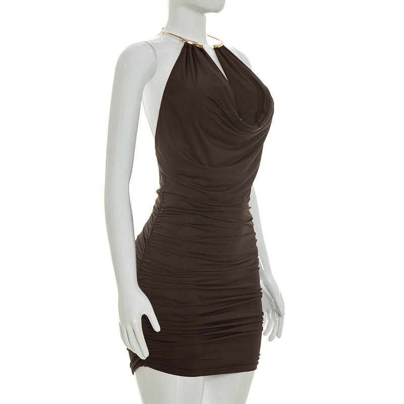 Elegant Ruched Halter Mini Dress