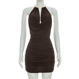 Elegant Ruched Halter Mini Dress