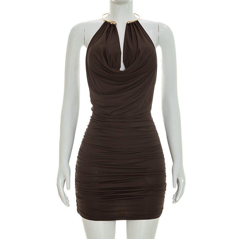 Elegant Ruched Halter Mini Dress