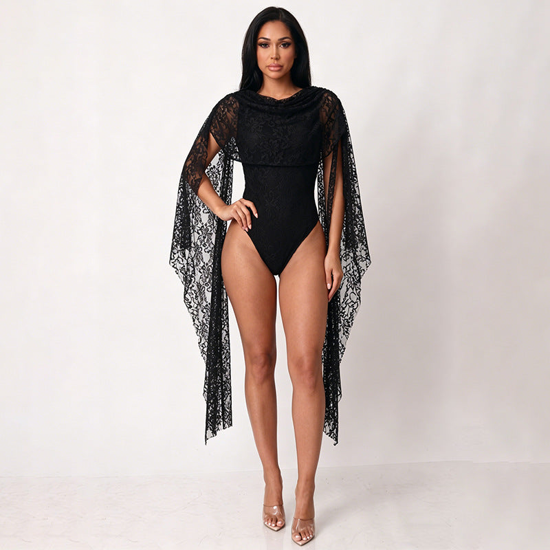 Lace Cape Sleeve Bodysuit