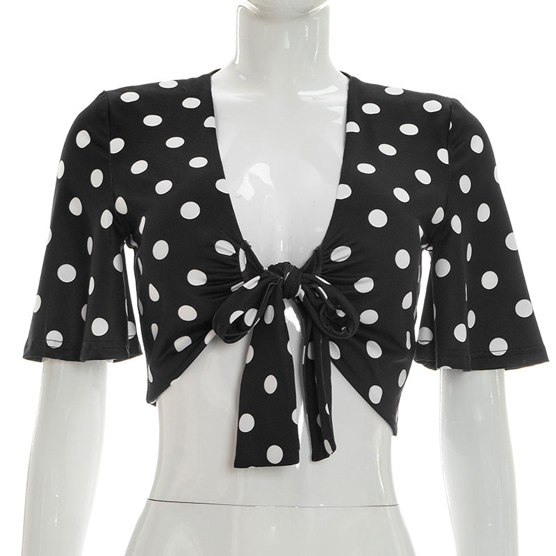 Polka Dot Tie Front Crop Top
