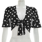 Polka Dot Tie Front Crop Top