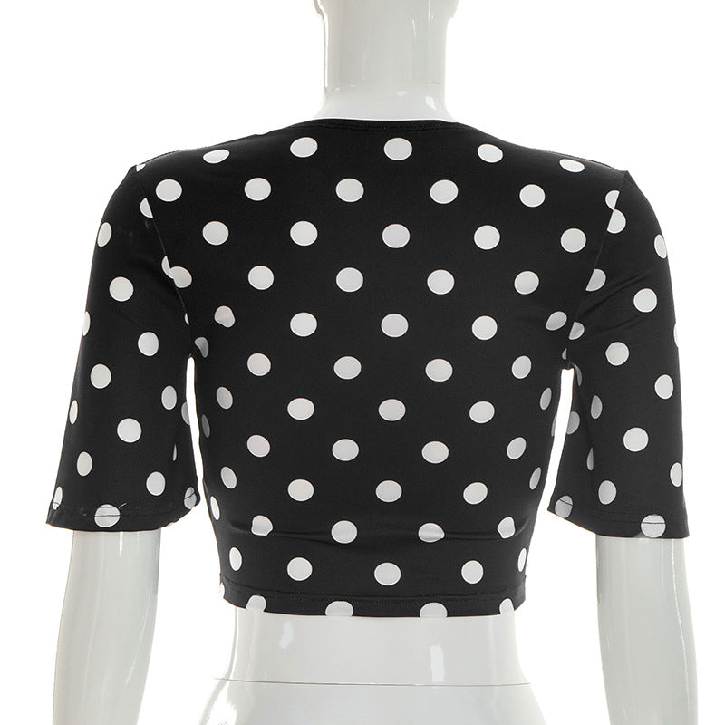 Polka Dot Tie Front Crop Top