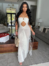 Crochet Fringe Beach Maxi Dress