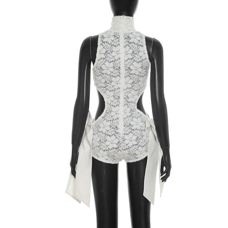 Women's Lace Cutout Halter Bodysuit