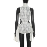 Women's Lace Cutout Halter Bodysuit