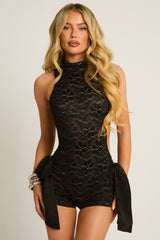 Women's Lace Cutout Halter Bodysuit