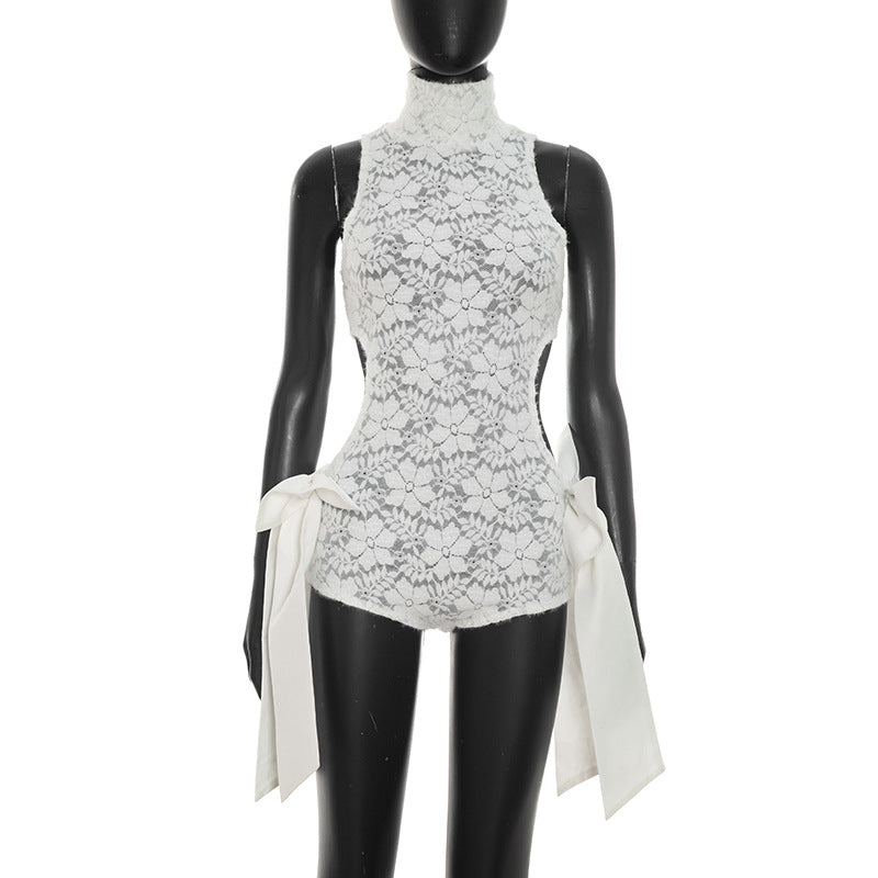 Women's Lace Cutout Halter Bodysuit