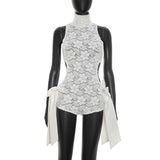 Women's Lace Cutout Halter Bodysuit