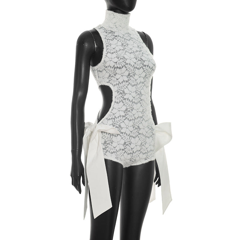 Women's Lace Cutout Halter Bodysuit