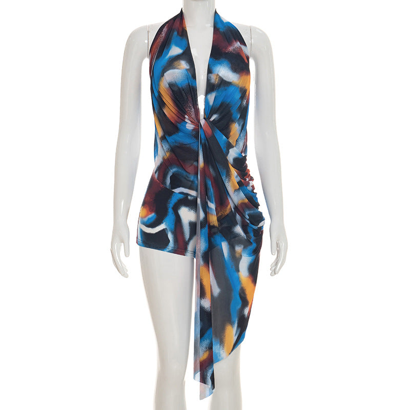 Women's Abstract Print Halter Romper Dress