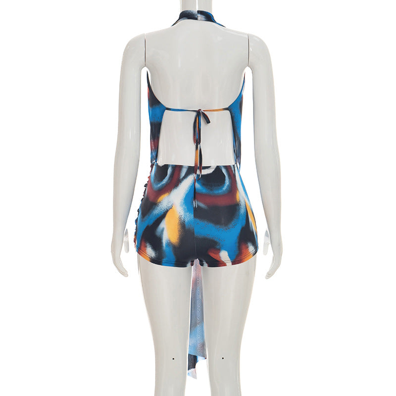 Women's Abstract Print Halter Romper Dress