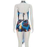 Women's Abstract Print Halter Romper Dress