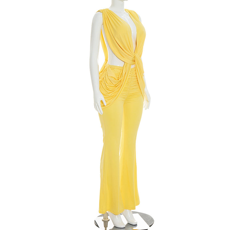 Women's Ruched Cutout Flare Jumpsuit