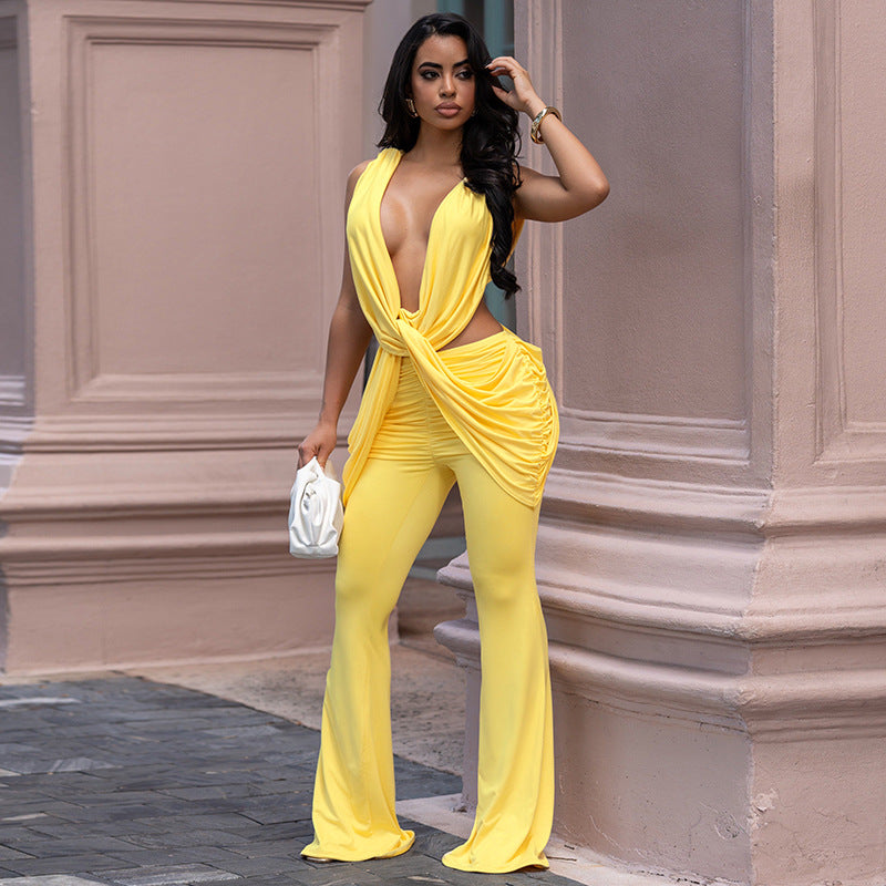 Women's Ruched Cutout Flare Jumpsuit