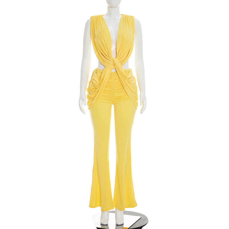 Women's Ruched Cutout Flare Jumpsuit