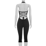 Women's Deep V Halter Capri Jumpsuit