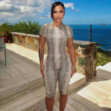 Women's Snakeskin Print Biker Jumpsuit