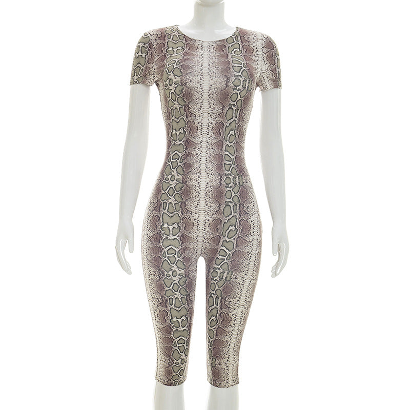 Women's Snakeskin Print Biker Jumpsuit
