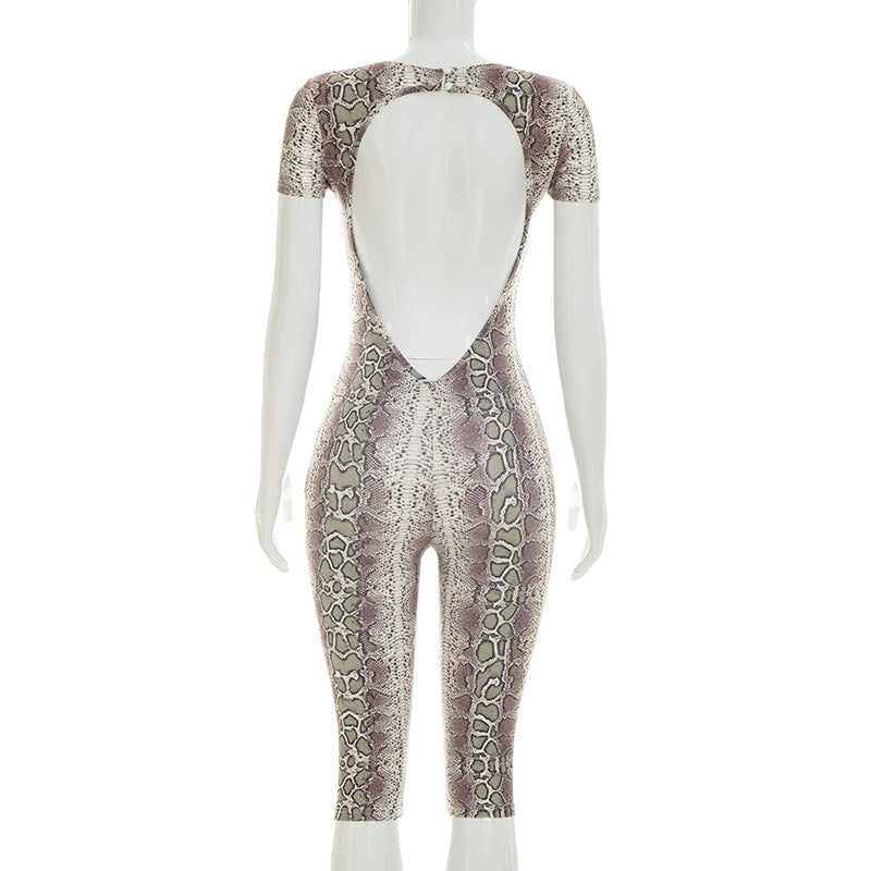 Women's Snakeskin Print Biker Jumpsuit