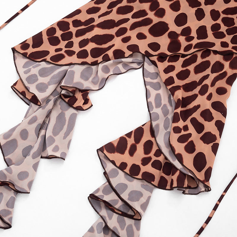 Women's Leopard Print Halter Romper Dress