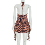 Women's Leopard Print Halter Romper Dress