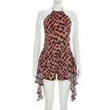 Women's Leopard Print Halter Romper Dress