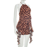 Women's Leopard Print Halter Romper Dress