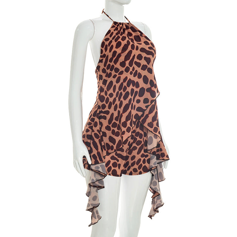 Women's Leopard Print Halter Romper Dress